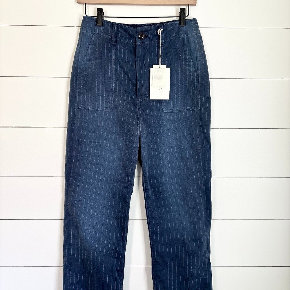 NWT The GREAT. ranger navy pin striped straight leg cropped pant